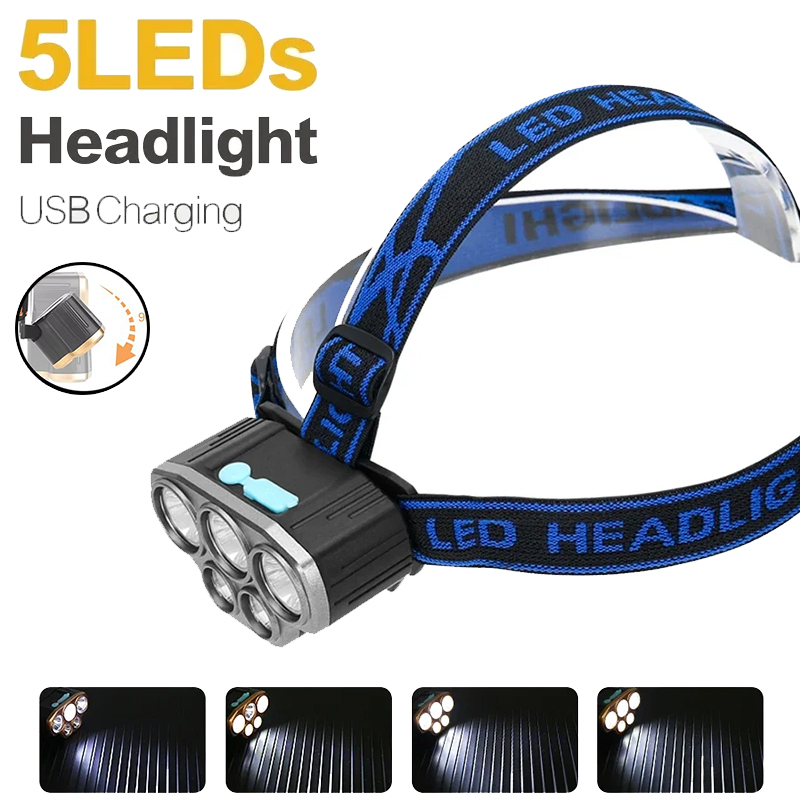 Running Headlamp Led - Перезаряжаемый налобный фонарь с 5 светодиодами,